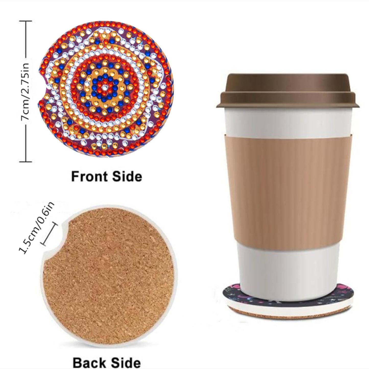 Cross mirror e-commerce 6-piece DIY crystal sparkling diamond mandala pattern acrylic single-sided coaster with cork pad