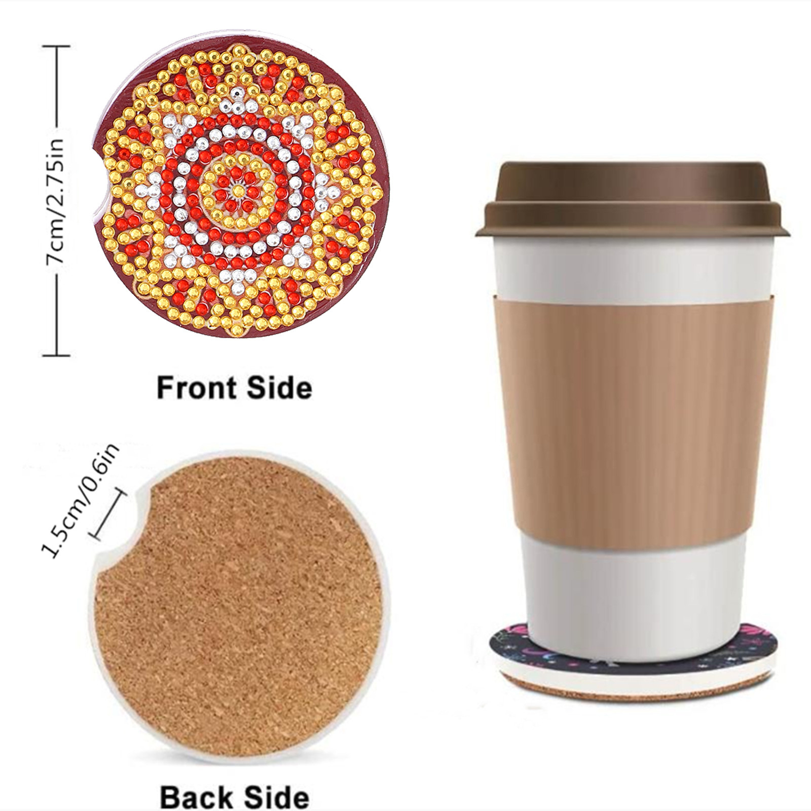 Cross mirror TEMU 6-piece DIY crystal diamond painted mandala pattern acrylic single-sided coaster with cork pad