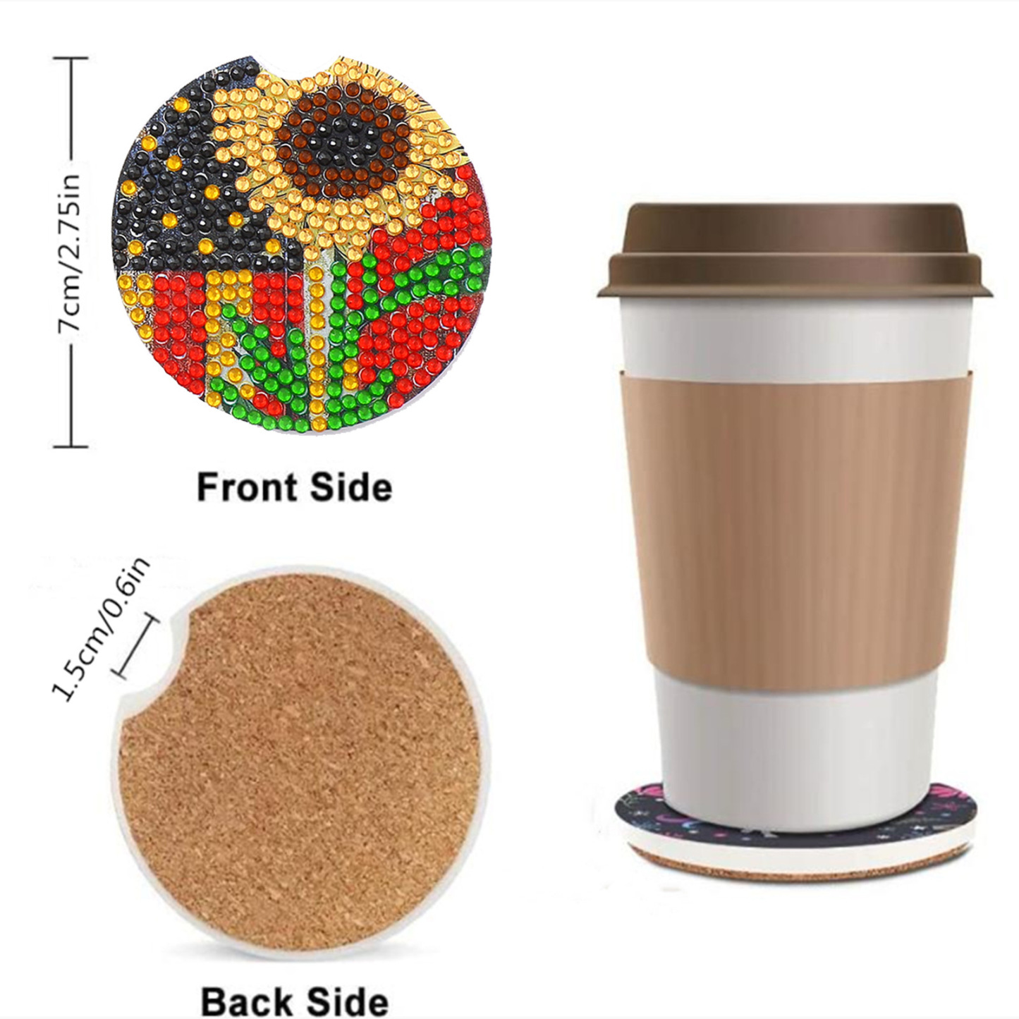 Cross mirror Amazon 6-piece DIY crystal diamond painted sunflower pattern acrylic single-sided coaster with cork pad
