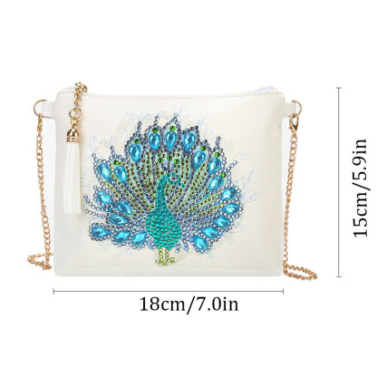 Cross mirror e-commerce 1 creative 5D DIY diamond painting shoulder chain bag with zipper, peacock style