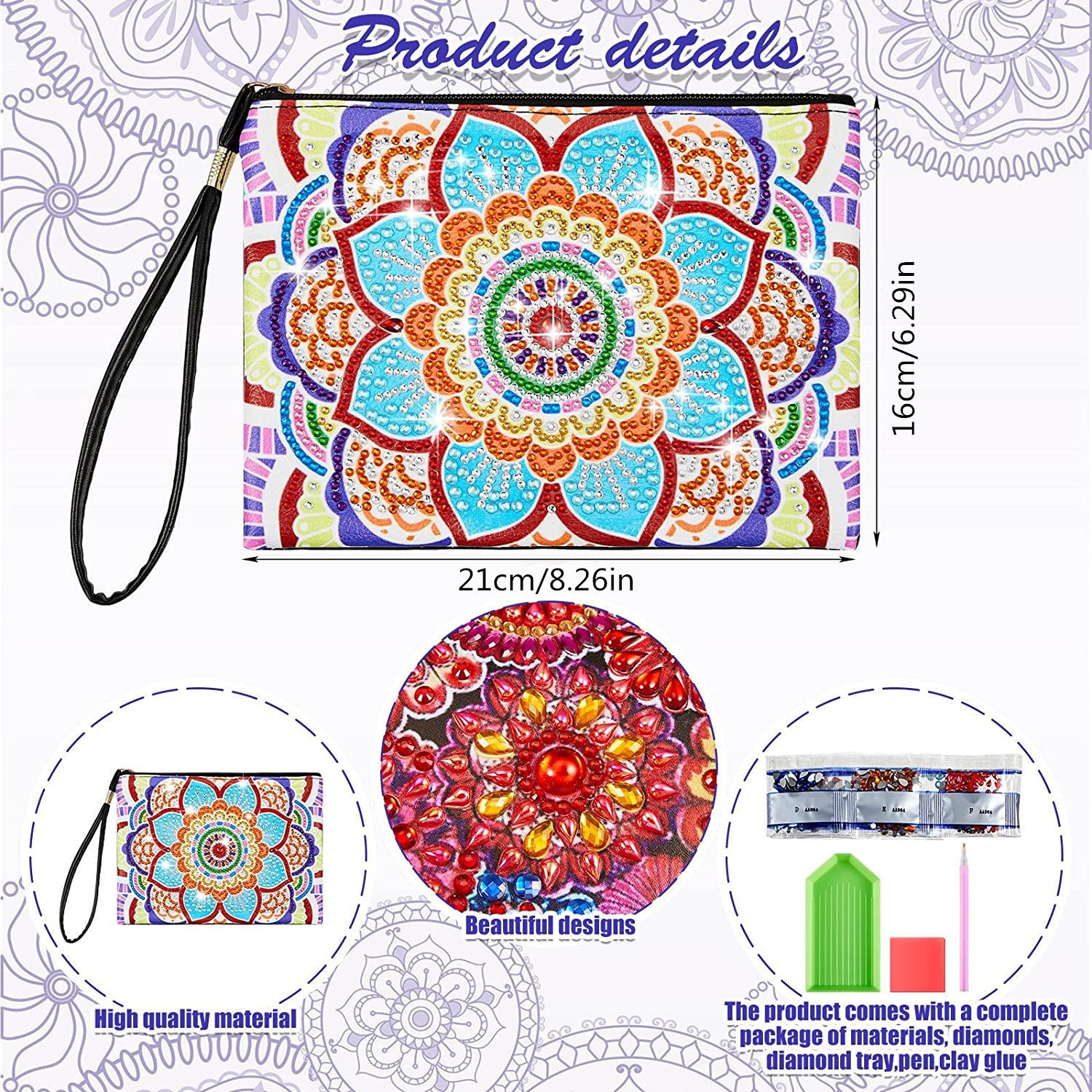 Cross Mirror SHEIN 5D DIY Diamond Painting Handbag Makeup Bag Mandala Style Handmade Diamond Artiste