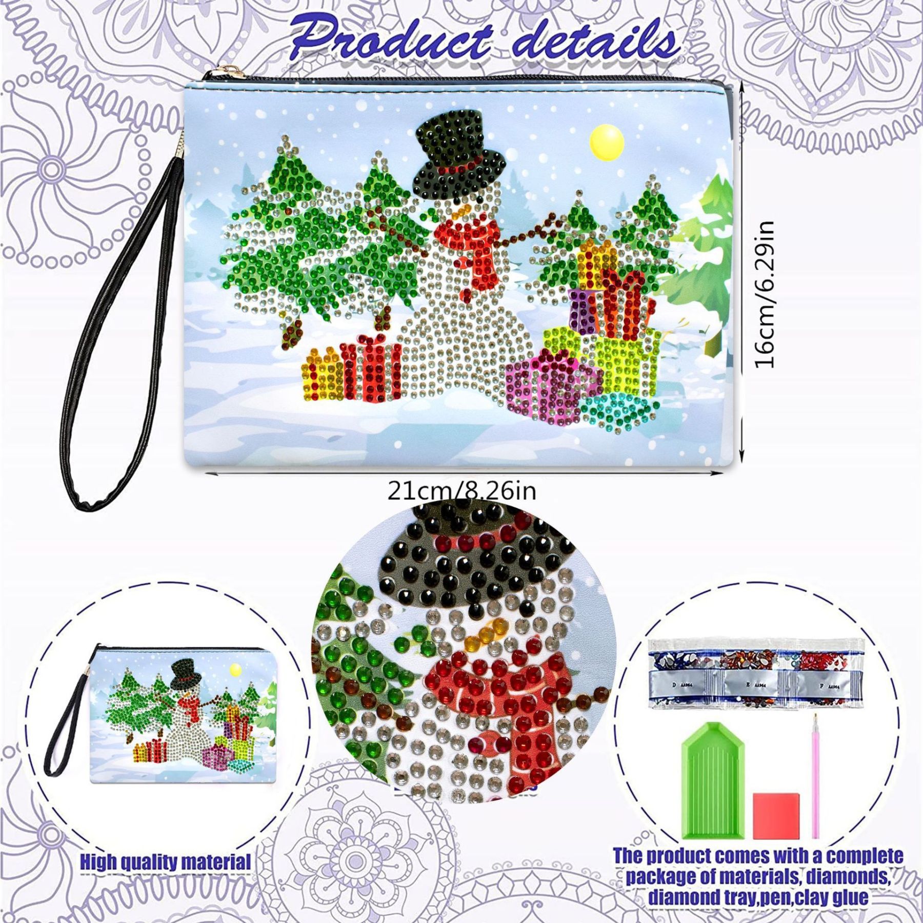 Cross Mirror Exclusive 5D DIY Diamond Painting Handbag Makeup Bag, Christmas Style Handmade Diamond Art Craft Bag