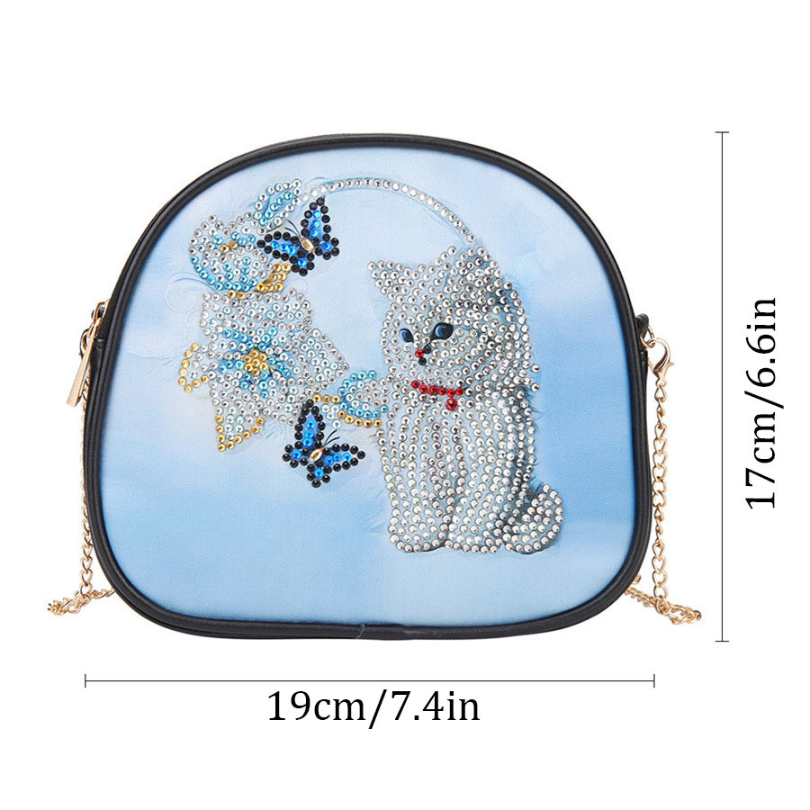 Cross mirror e-commerce Europe and America 5D DIY diamond painting single shoulder chain circular shoulder bag with zipper, cat style