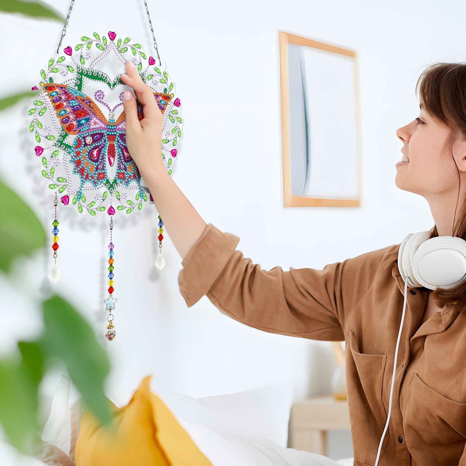 Diamond painting, wind chime decoration, diamond painting, DIY living room decoration painting, Christmas with tassels