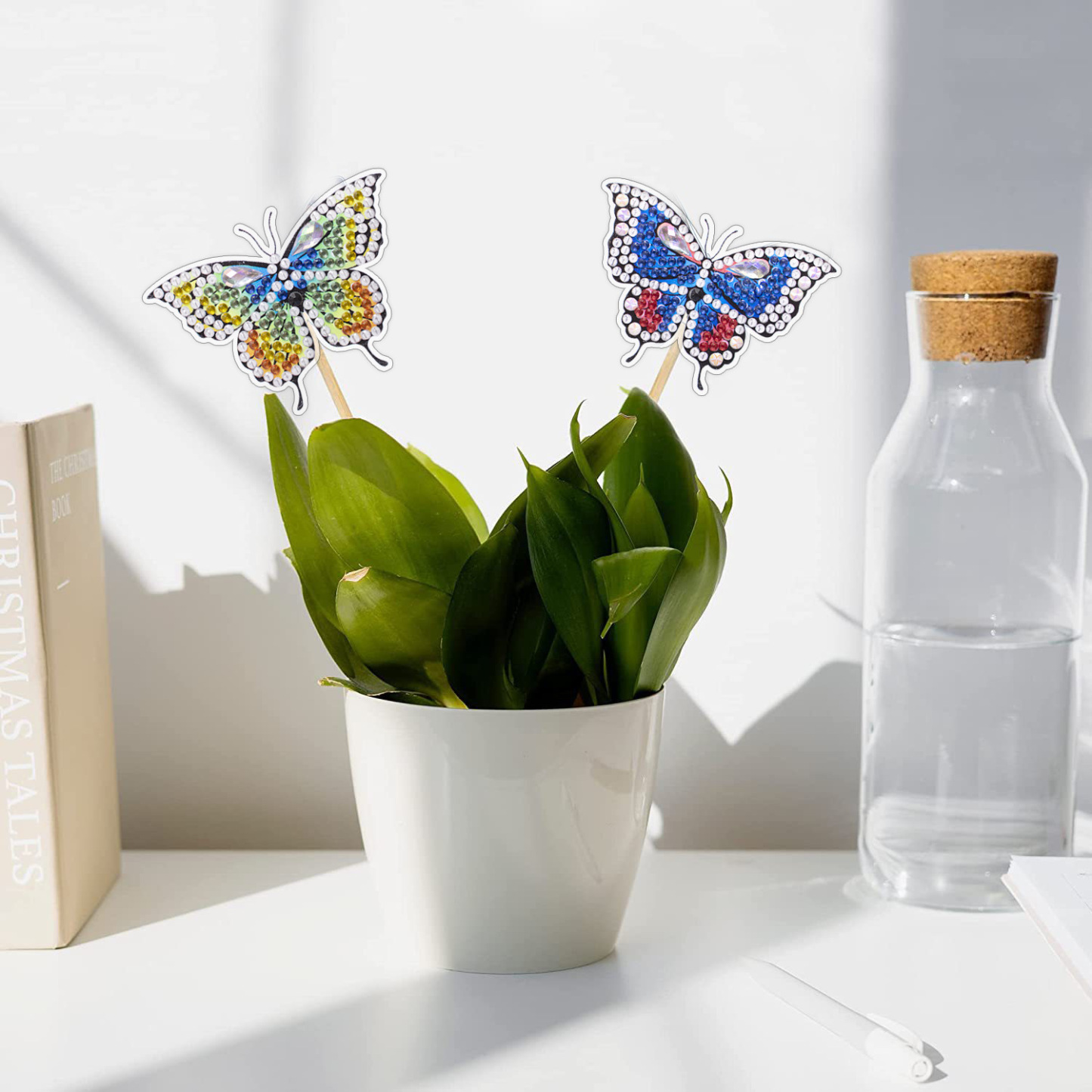 DIY Diamond Painting Simulation Butterfly Diamond Stickers Night Light Butterfly Flower Arrangement Pottery Decoration Stick in Stock Set