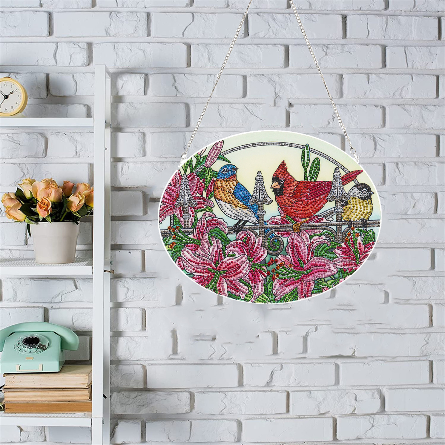Cross mirror e-commerce Amazon bird flower pattern DIY diamond painting door number single-sided acrylic material handicraft