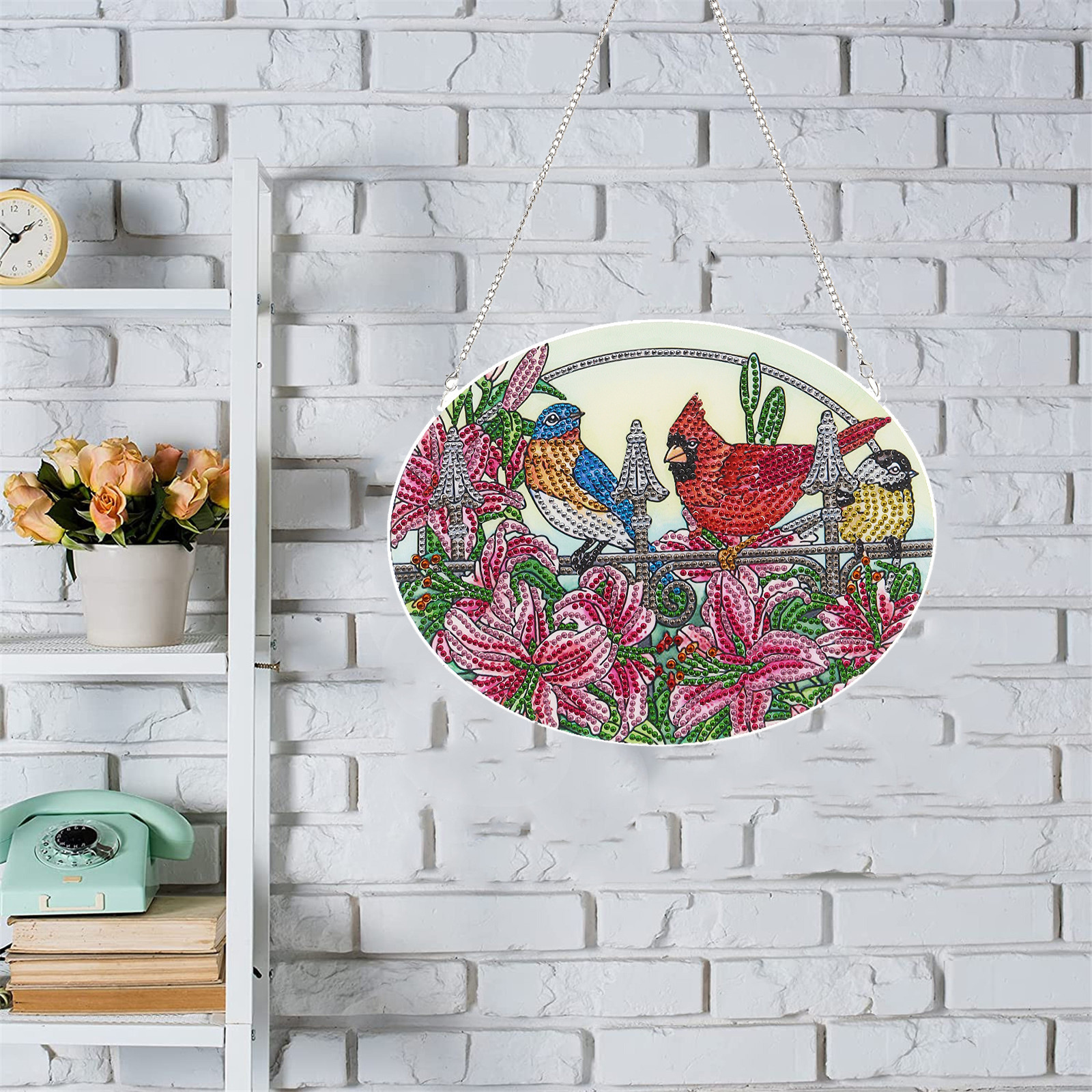 Cross mirror e-commerce Amazon bird flower pattern DIY diamond painting door number single-sided acrylic material handicraft