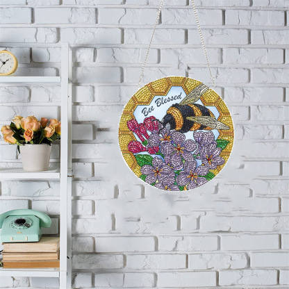 Cross mirror independent station with bee flower pattern, DIY diamond drawing doorplate single-sided acrylic material handicraft