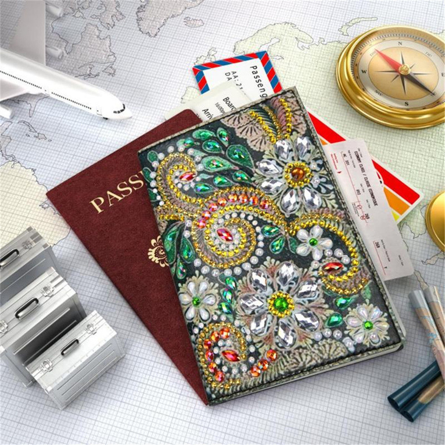 Amazon Creative Cross Mirror New Dot Paste Diamond DIY Craft Diamond Painting Travel Passport Notebook Flower Pattern