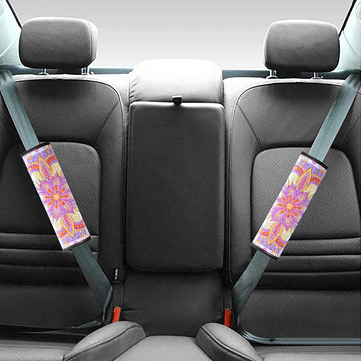 Cross mirror 2 handmade crafts painting car seat belt cushion decoration DIY seat belt protector Mandala style