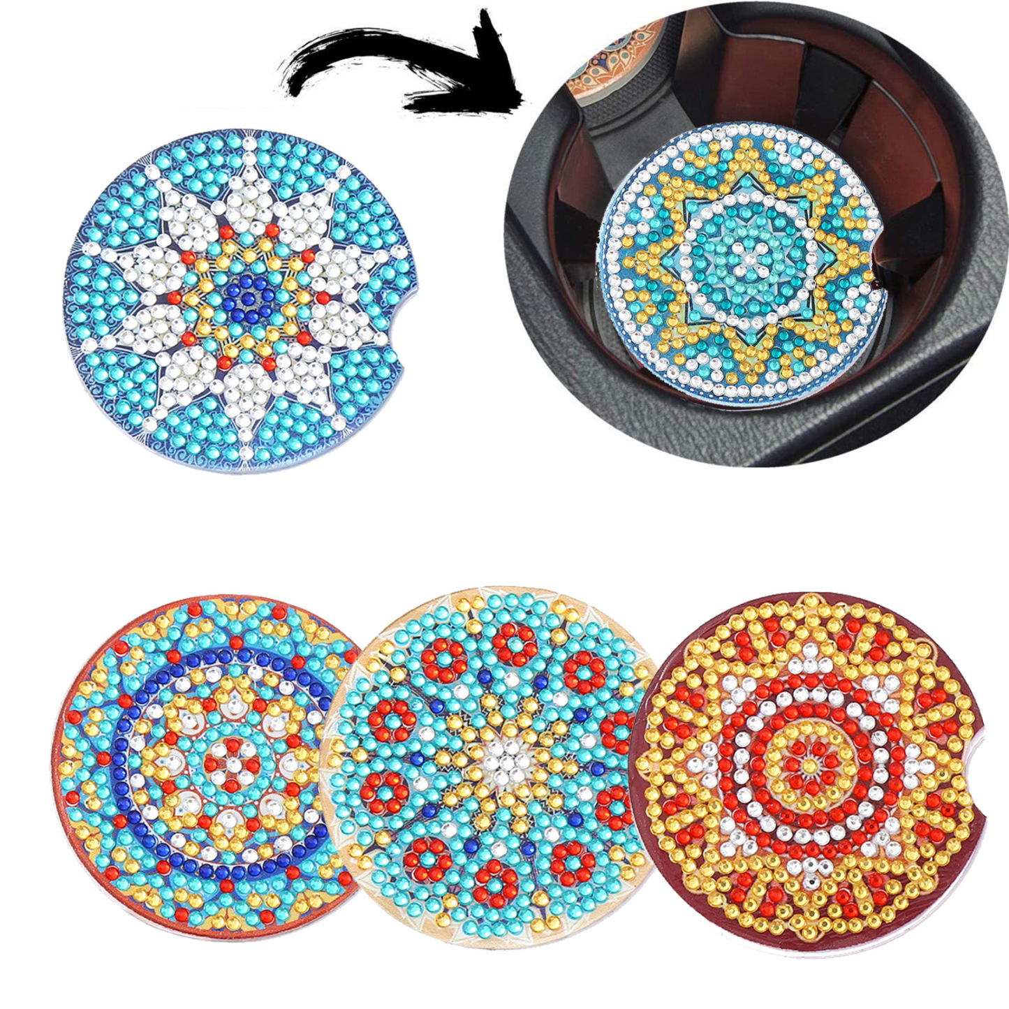 Cross mirror TEMU 6-piece DIY crystal diamond painted mandala pattern acrylic single-sided coaster with cork pad