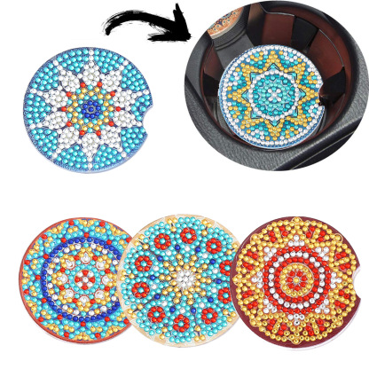 Cross mirror TEMU 6-piece DIY crystal diamond painted mandala pattern acrylic single-sided coaster with cork pad
