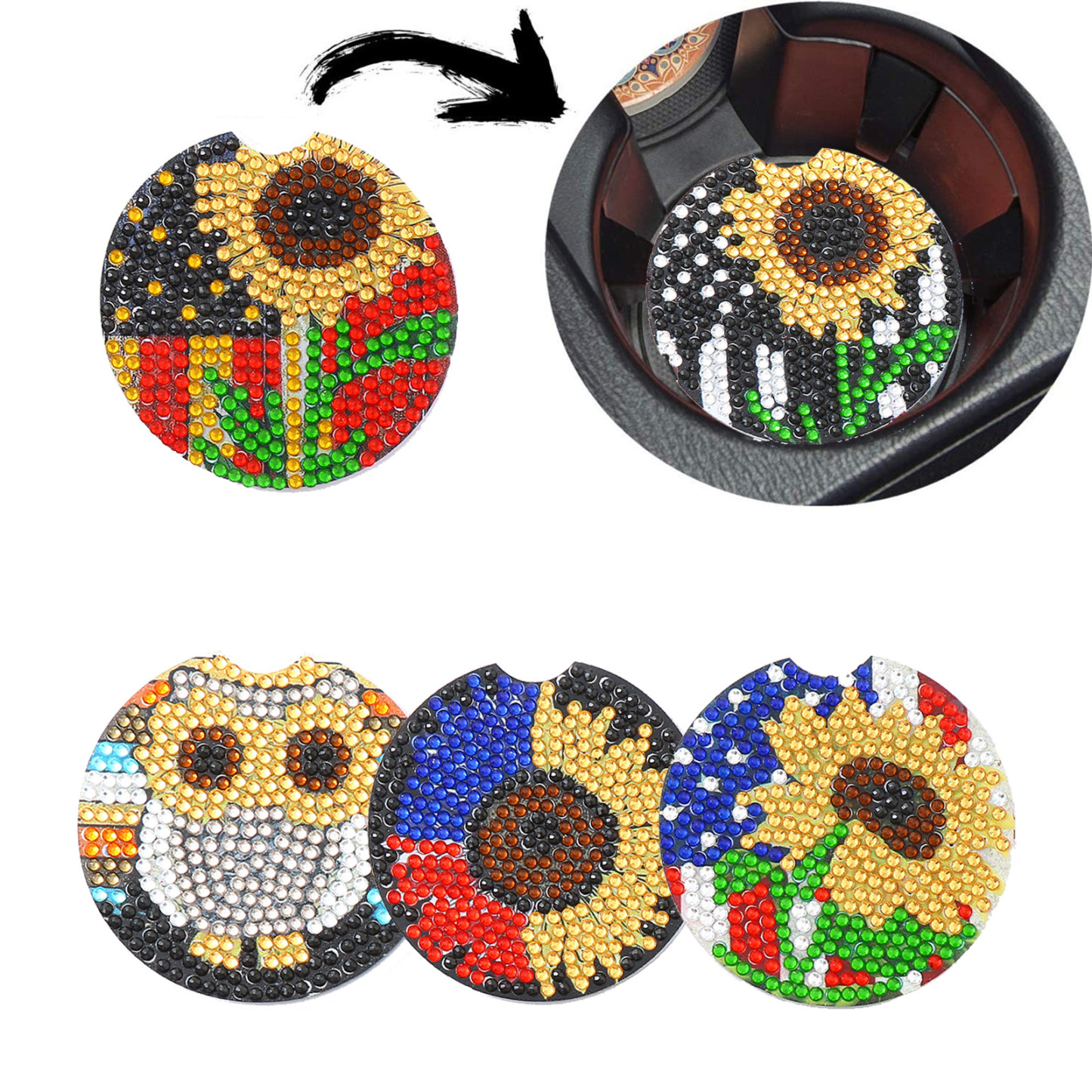 Cross mirror Amazon 6-piece DIY crystal diamond painted sunflower pattern acrylic single-sided coaster with cork pad