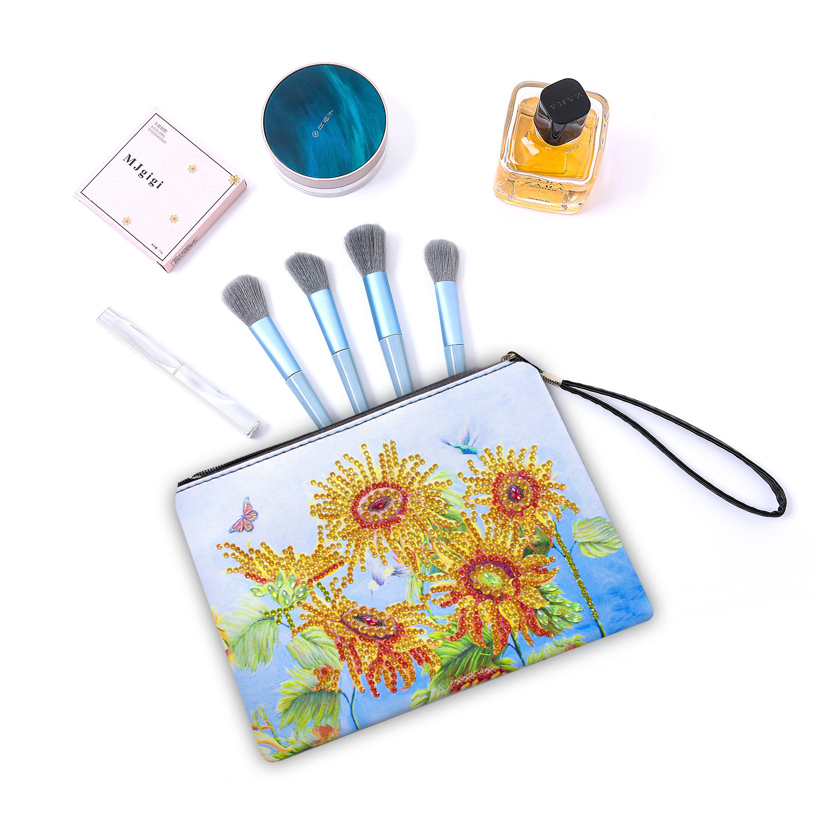 1 piece 5D DIY diamond painted handbag makeup bag, sunflower style handmade diamond art craft bag