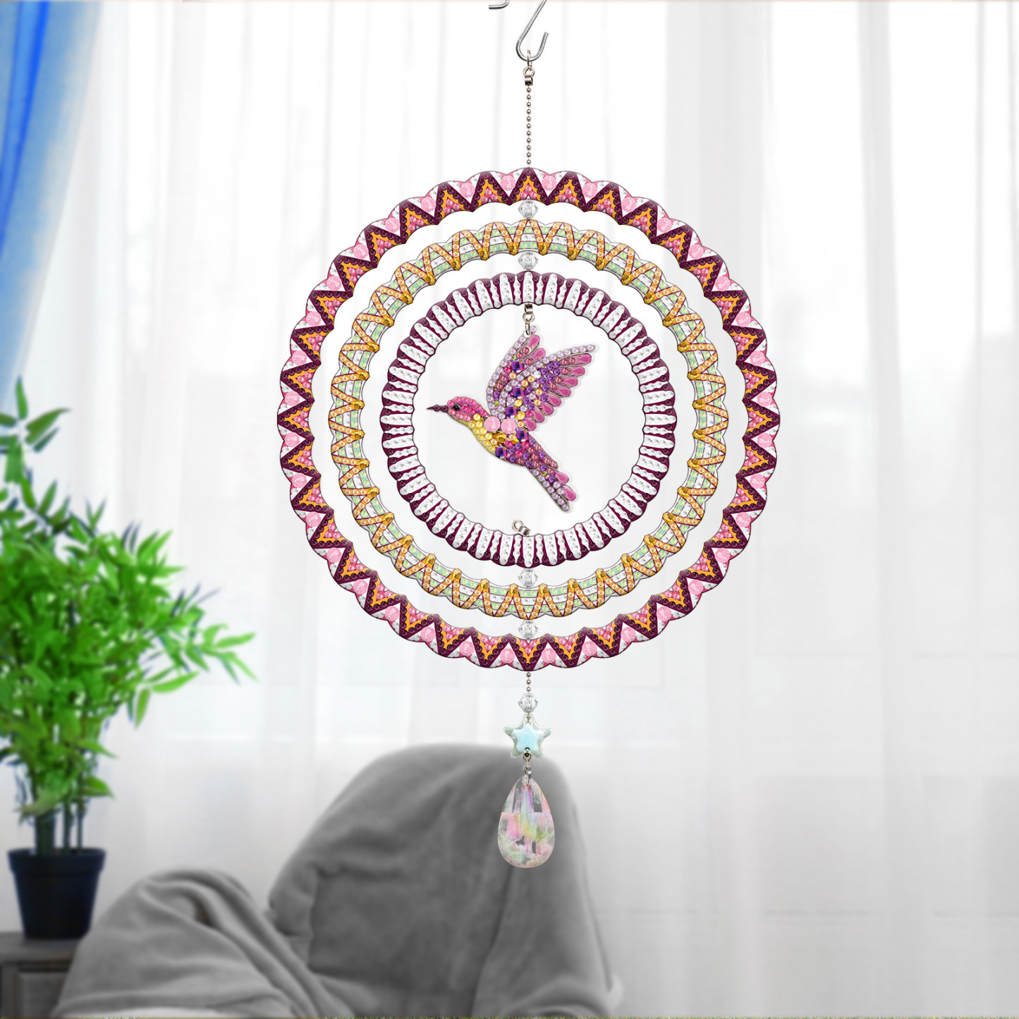 New diamond painting DIY brand wind chime double-sided dot diamond PET creative rotatable cartoon pendant can be wholesale