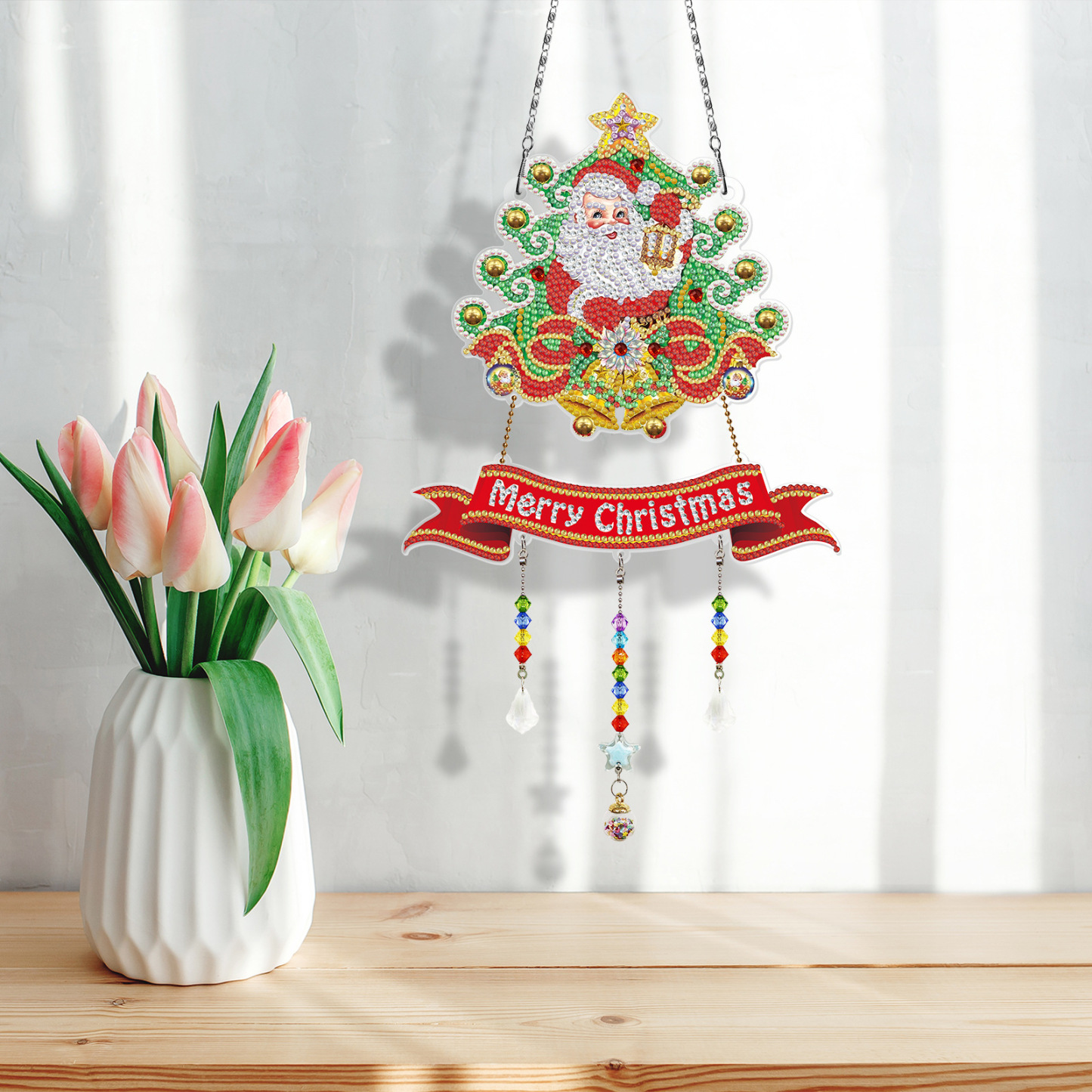 Diamond painting, wind chime decoration, diamond painting, DIY living room decoration painting, Christmas with tassels