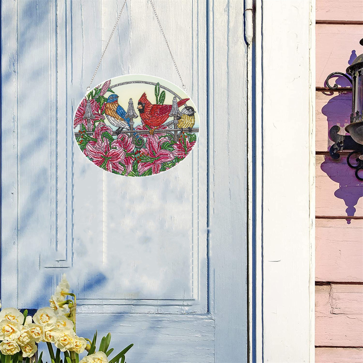 Cross mirror e-commerce Amazon bird flower pattern DIY diamond painting door number single-sided acrylic material handicraft