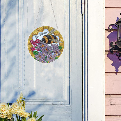 Cross mirror independent station with bee flower pattern, DIY diamond drawing doorplate single-sided acrylic material handicraft