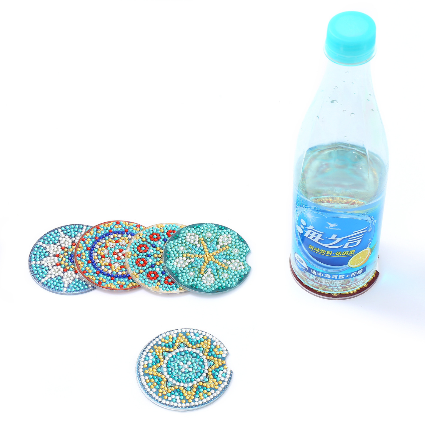 Cross mirror TEMU 6-piece DIY crystal diamond painted mandala pattern acrylic single-sided coaster with cork pad