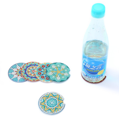 Cross mirror TEMU 6-piece DIY crystal diamond painted mandala pattern acrylic single-sided coaster with cork pad
