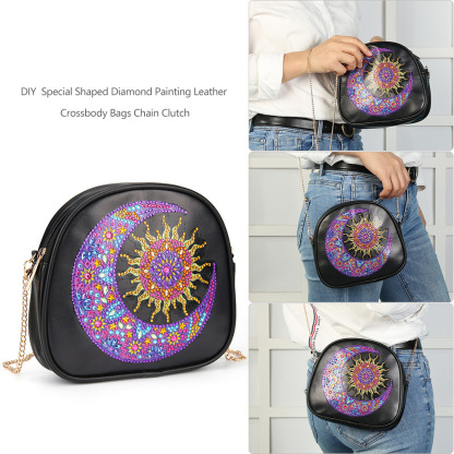 Cross Mirror Creative 5D DIY Diamond Painting Shoulder Chain Round Bag with Zipper, Moon Style