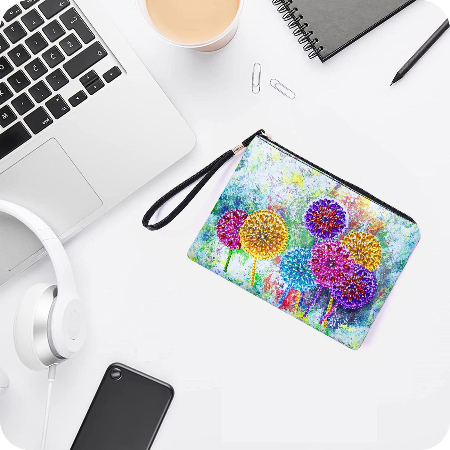 Cross mirror 5D DIY Diamond Painting Handbag Makeup Bag, Dandelion Style Handmade Diamond Art Craft Bag