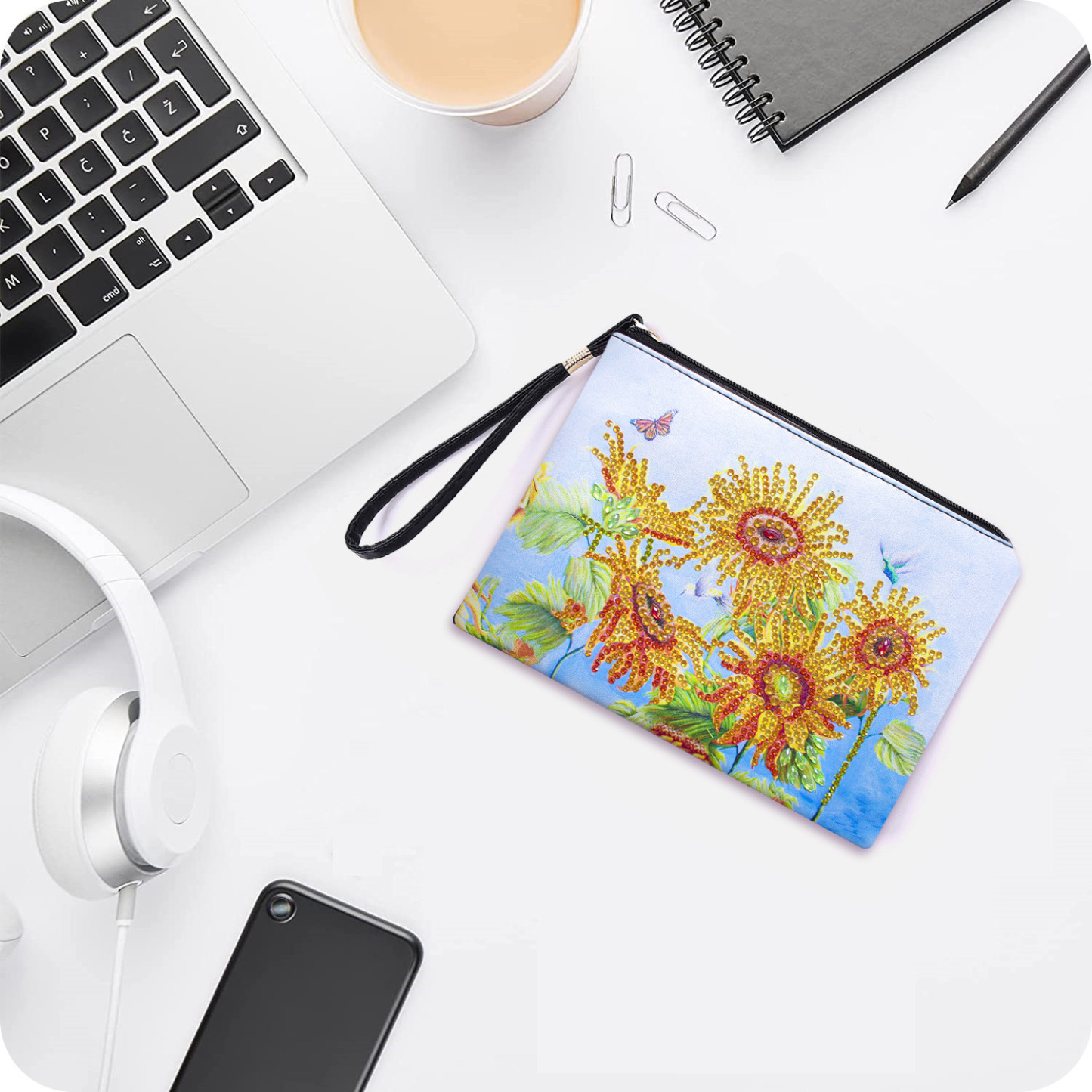 1 piece 5D DIY diamond painted handbag makeup bag, sunflower style handmade diamond art craft bag