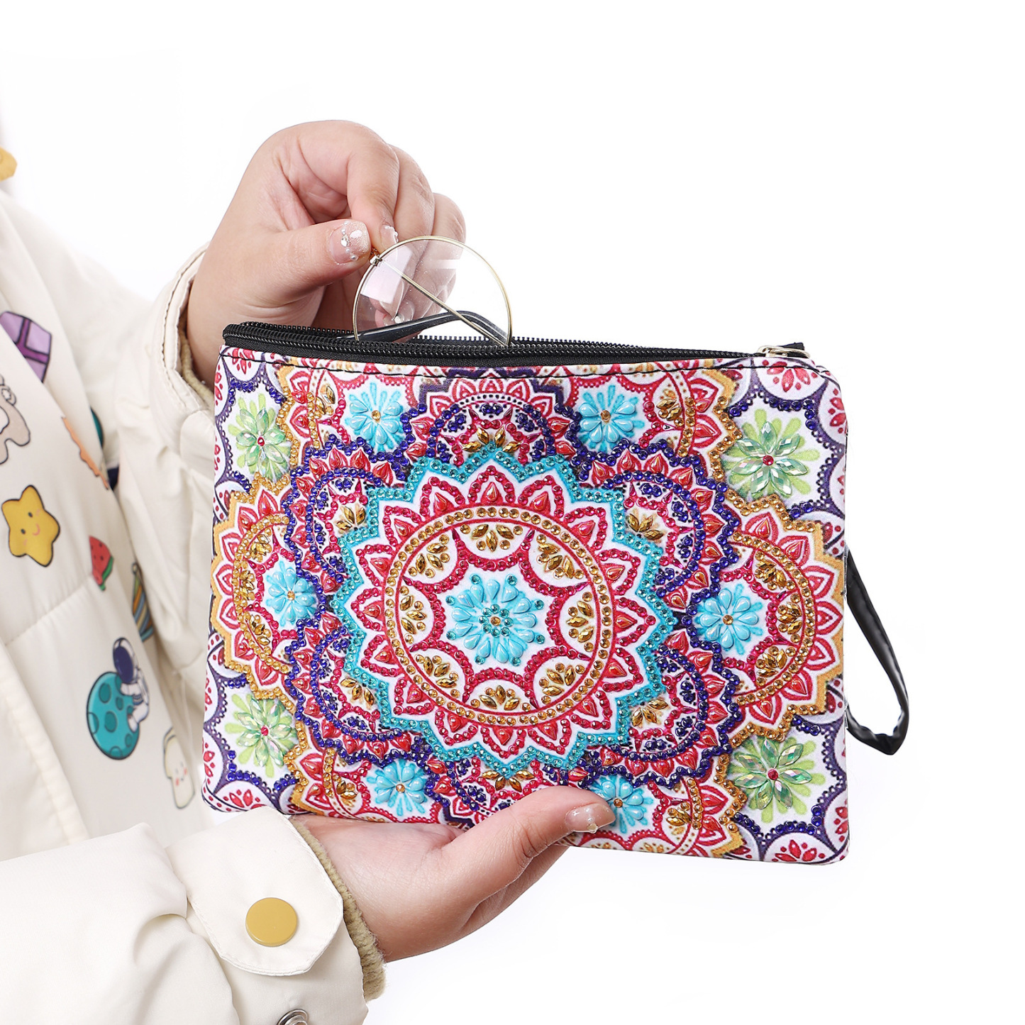 WISH 5D DIY Diamond Painting Handbag Makeup Bag, Mandala Style Handmade Diamond Art Craft Bag