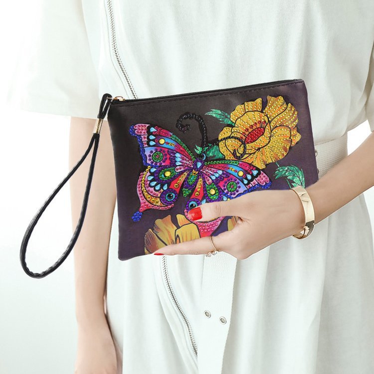 1 piece of 5D butterfly craft bag across the mirror, Diy artificial diamond painting storage bag, art combination bag, waterproof art