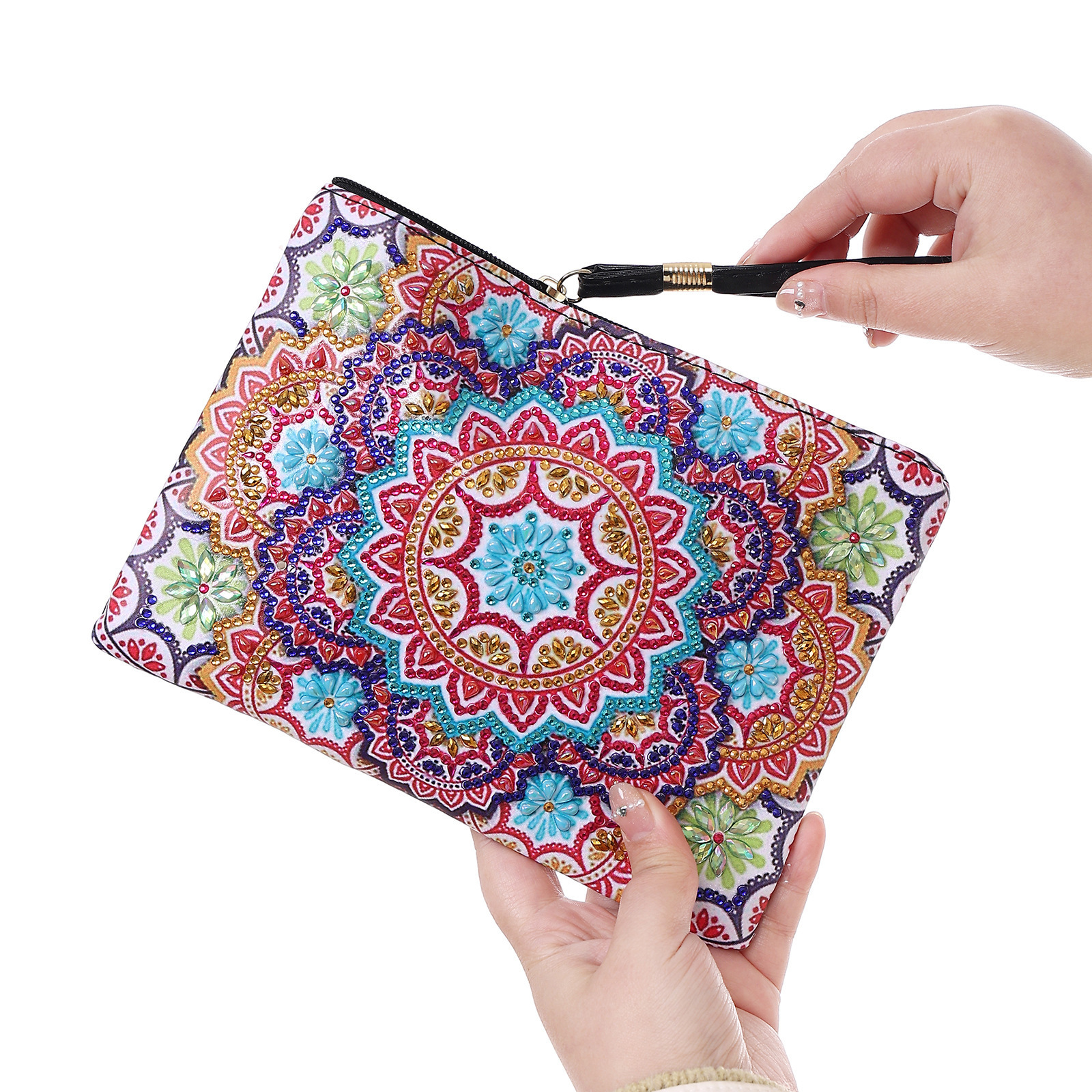 WISH 5D DIY Diamond Painting Handbag Makeup Bag, Mandala Style Handmade Diamond Art Craft Bag