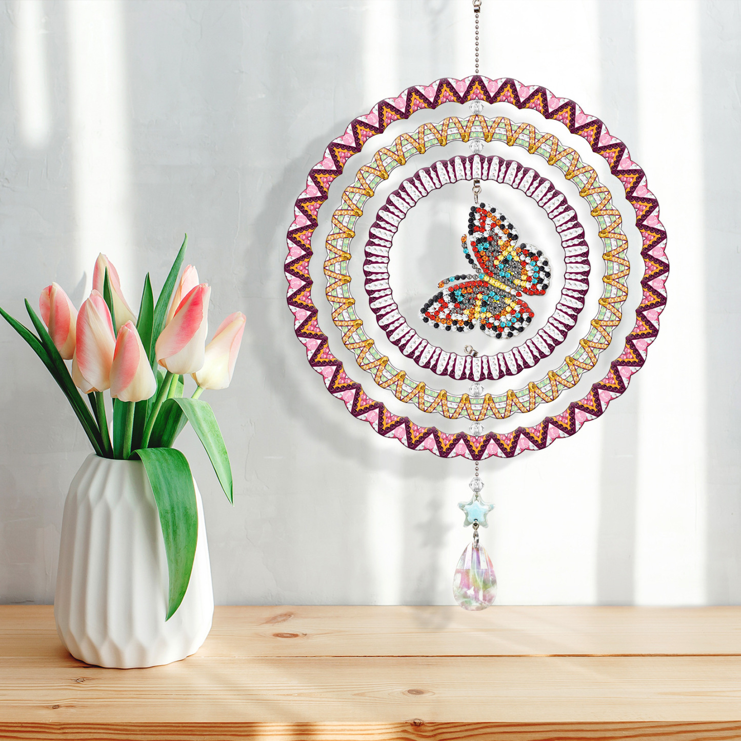 New diamond painting DIY brand wind chime double-sided dot diamond PET creative rotatable cartoon pendant can be wholesale