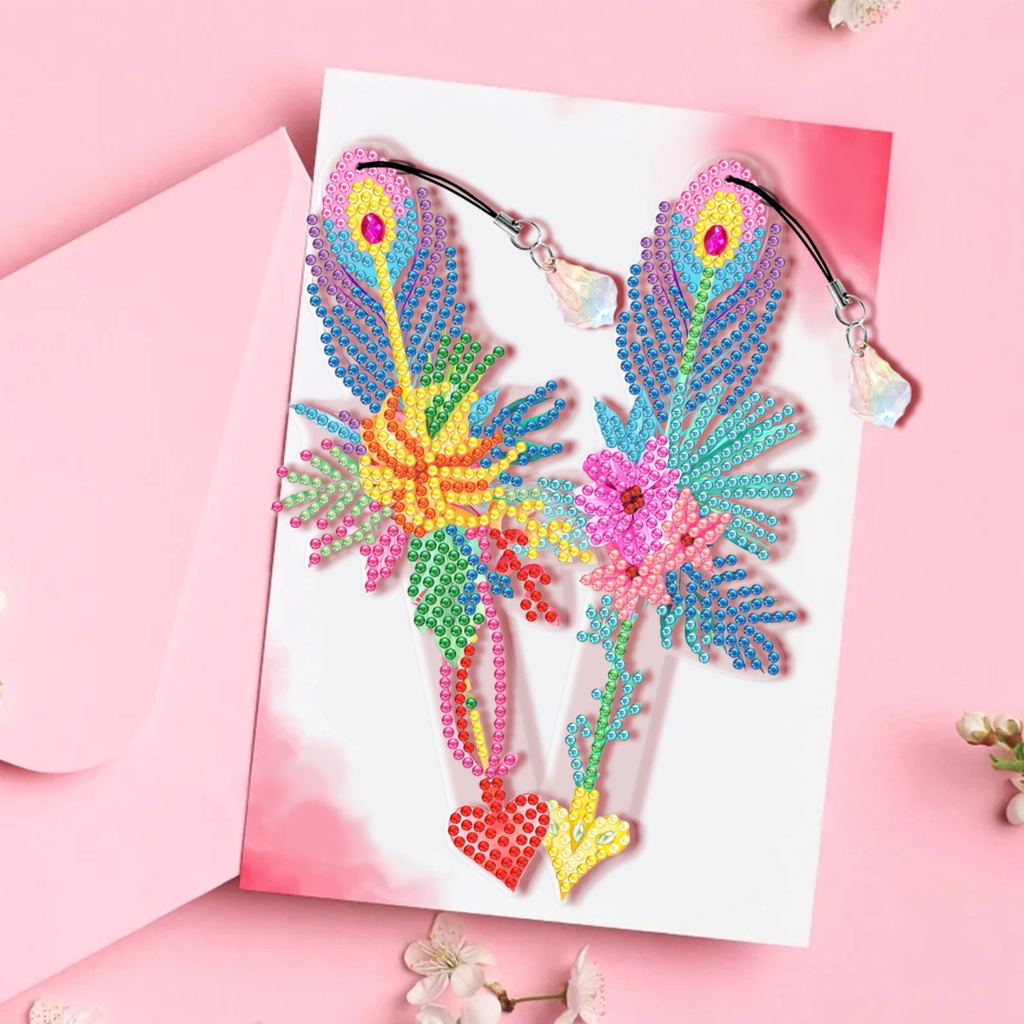 Diamond painting bookmark wholesale PET thin 5D feather cross crystal pendant DIY handmade diamond decoration pendant