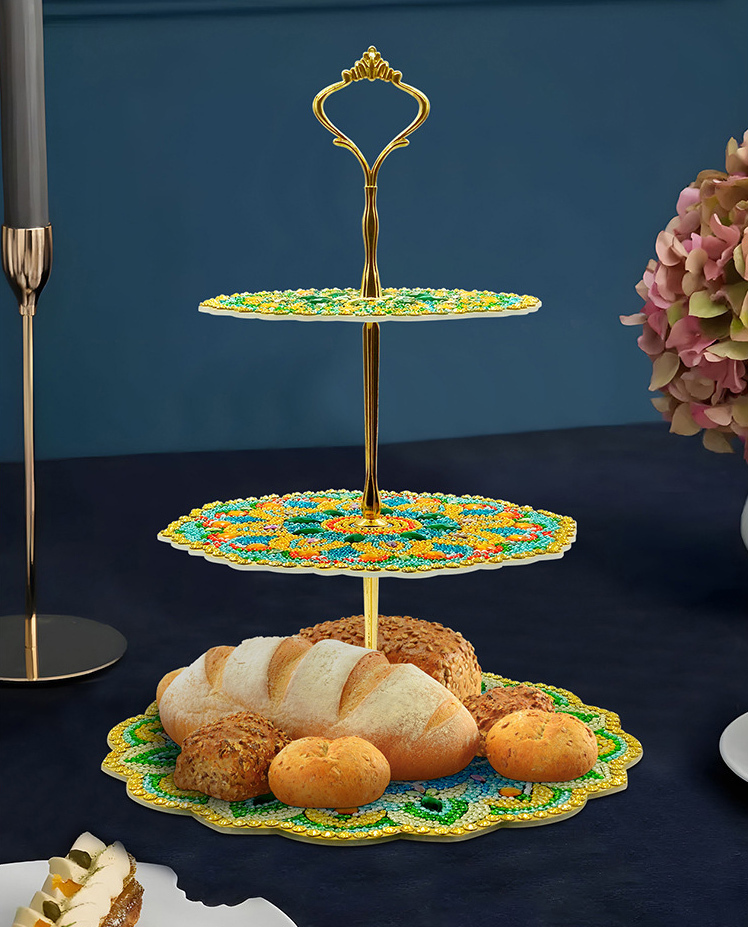 Cross border DIY diamond painting three-layer three-dimensional bracket dining plate Mandala diamond painting 5d diamond embroidery dessert bracket