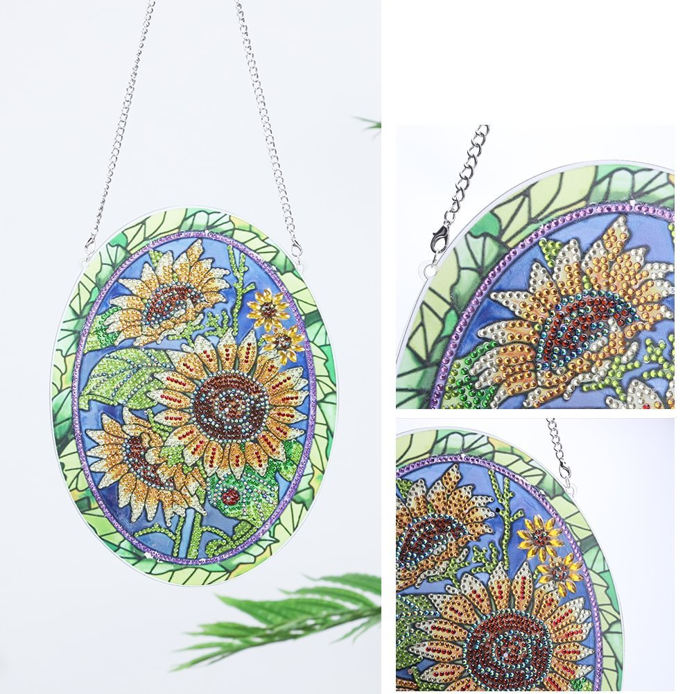 Cross Mirror Independent Station 1 Diamond Painting Hanging Decoration Sunflower Pendant Creative Door Number Hanging Painting Wall Decoration Painting DIY
