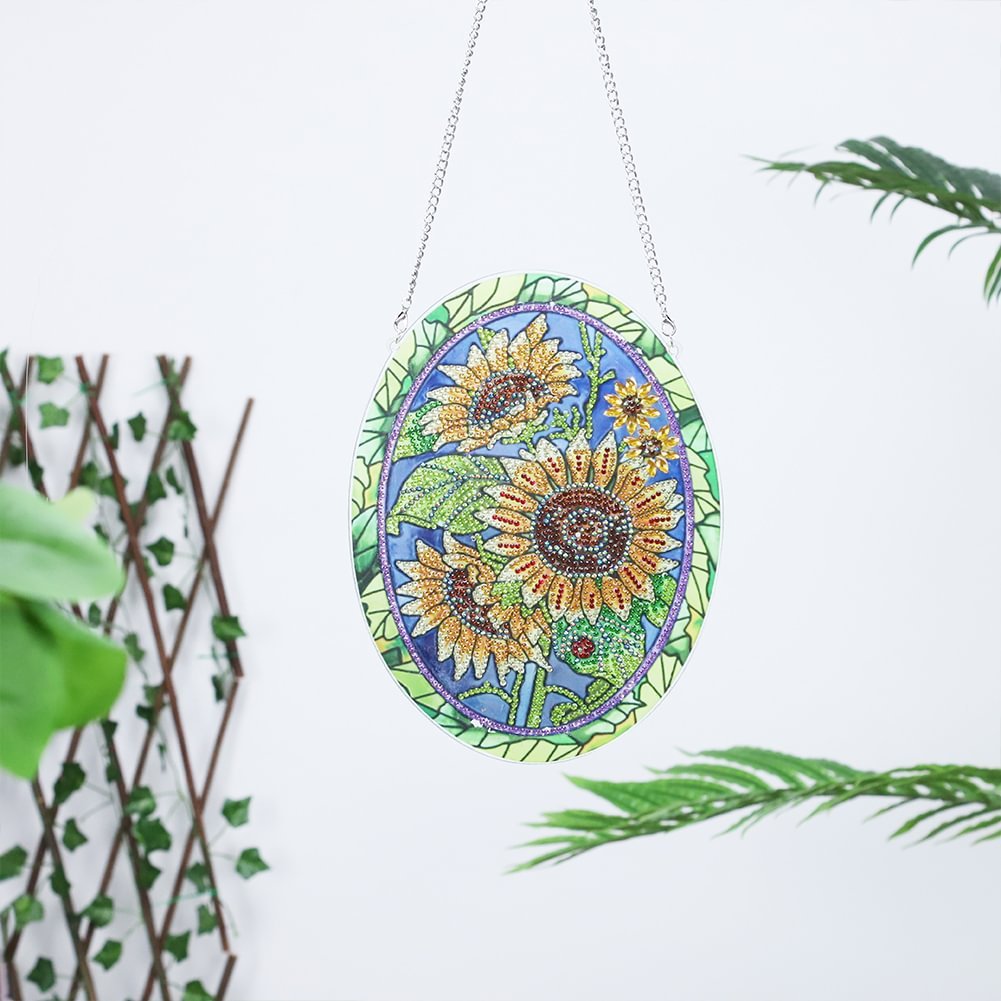 Cross Mirror Foreign Trade 1 Diamond Painting Hanging Decoration Sunflower Pendant Creative Door Number Hanging Painting Wall Decoration Painting Handmade