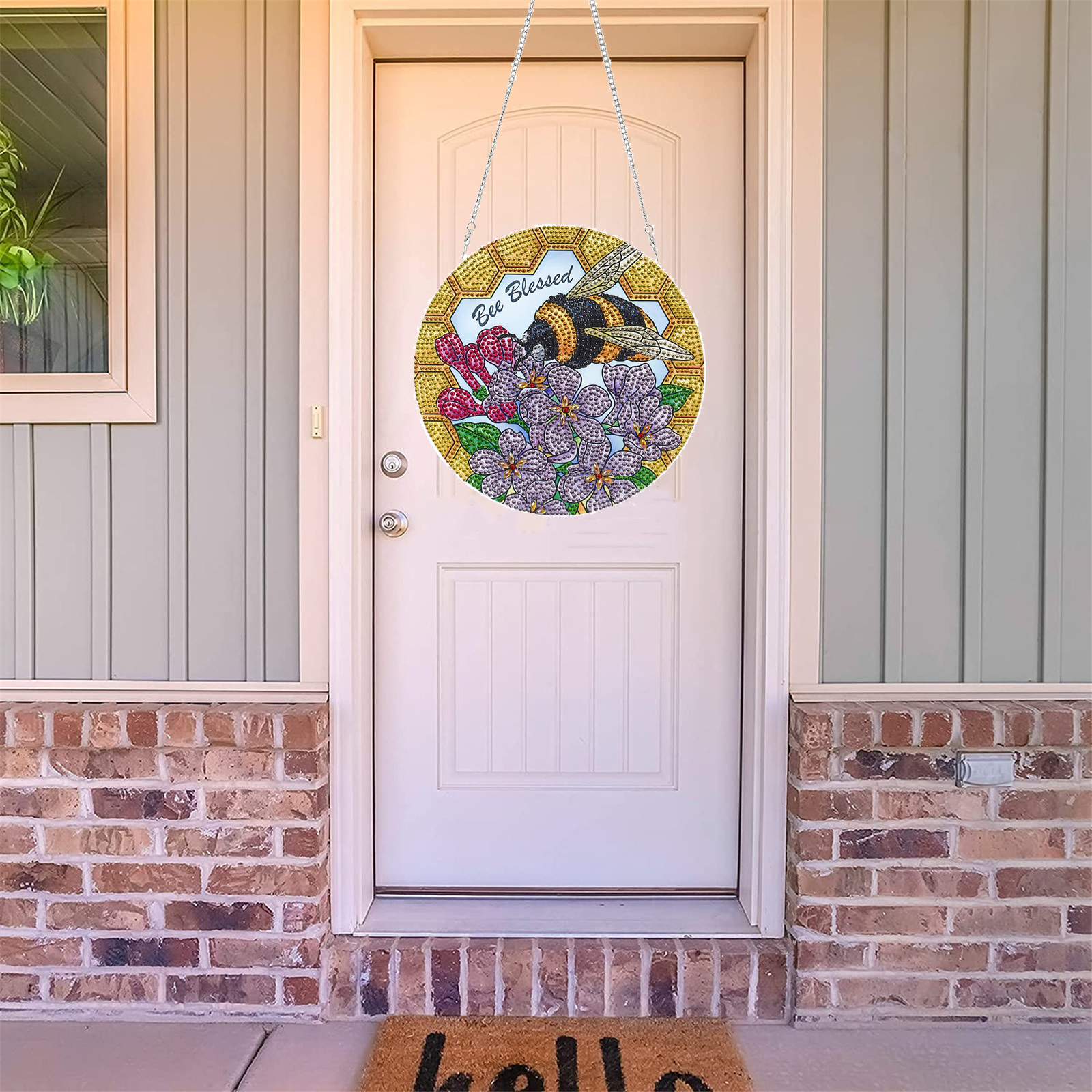 Cross mirror independent station with bee flower pattern, DIY diamond drawing doorplate single-sided acrylic material handicraft