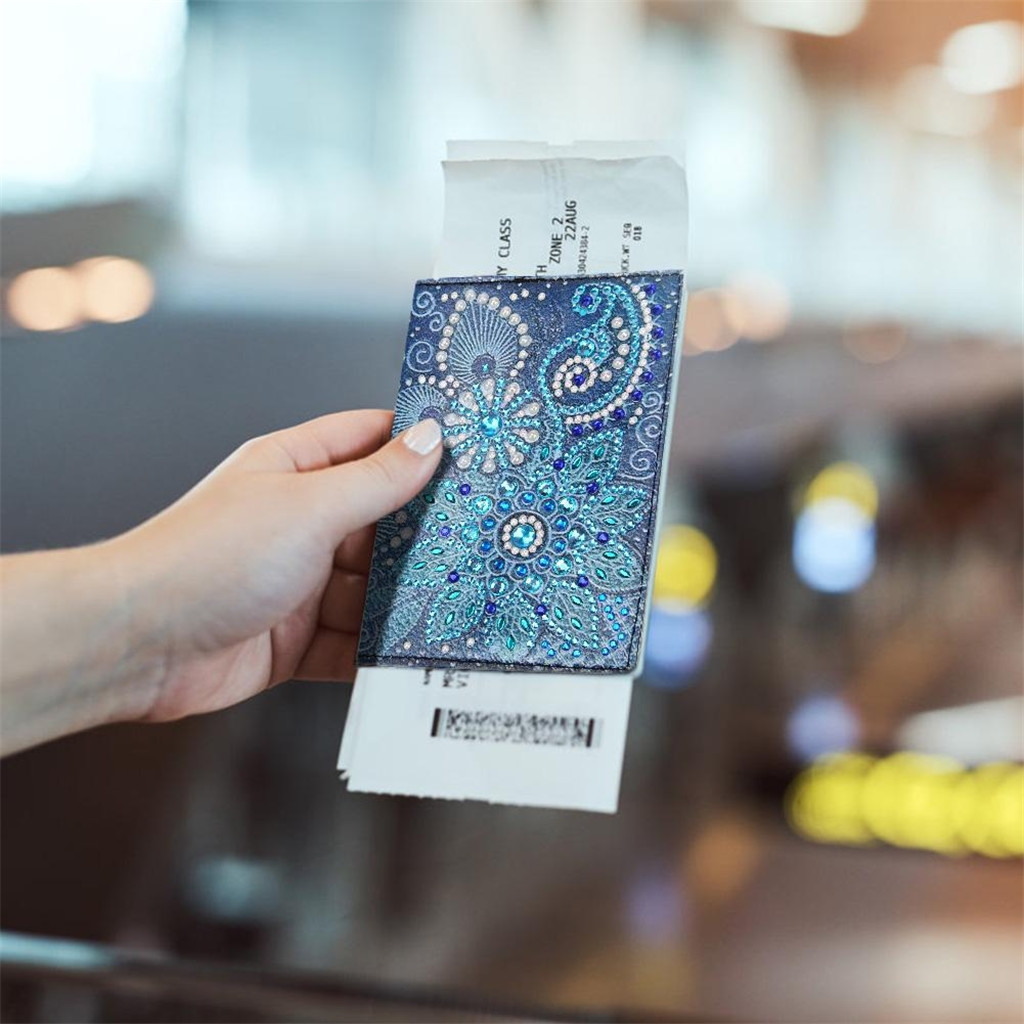 Creative Cross Mirror New Dot Paste Diamond DIY Craft Diamond Painting Travel Passport Notebook Blue Mandala Pattern