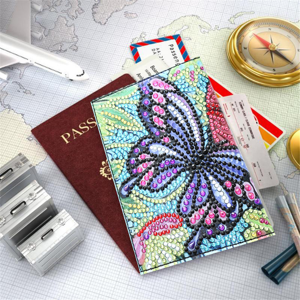 Creative Cross Mirror New Dot Paste Diamond DIY Craft Diamond Painting Travel Passport Notebook Colorful Butterfly Pattern