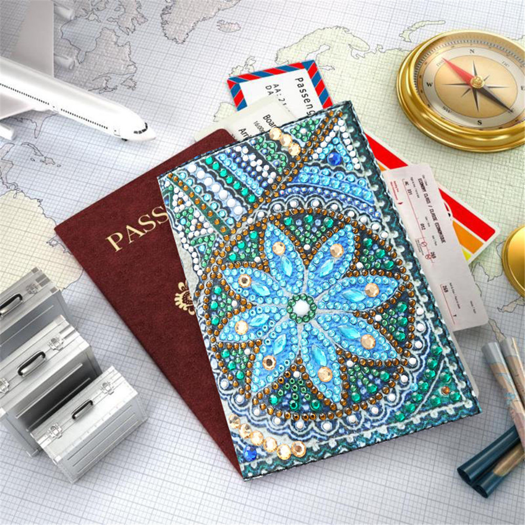 Creative Cross Mirror New Dot Paste Diamond DIY Craft Diamond Painting Travel Passport Notebook Flower Pattern