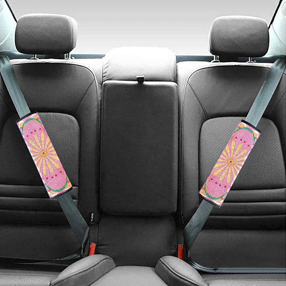 Cross mirror 2 handmade crafts painting car seat belt cushion decoration DIY seat belt protector mandala