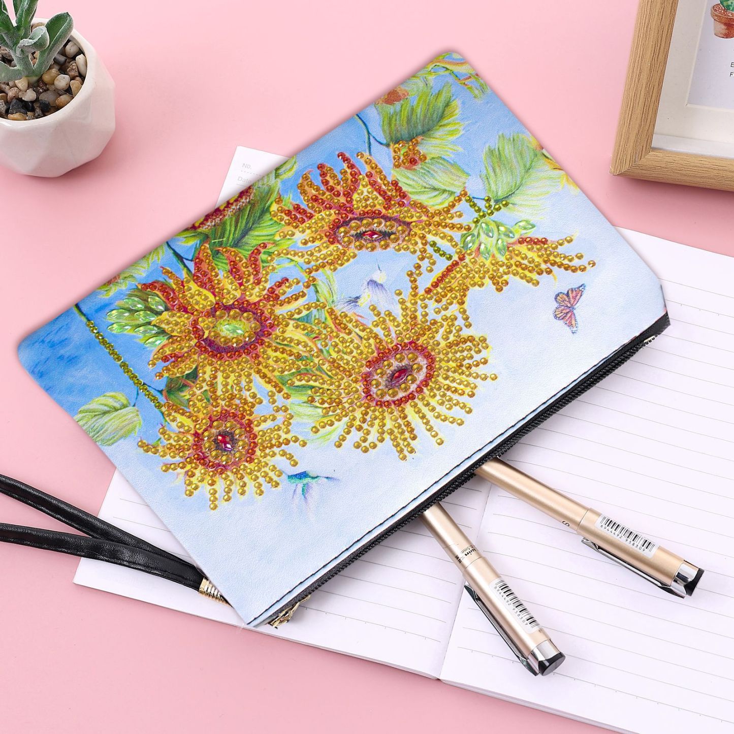 1 piece 5D DIY diamond painted handbag makeup bag, sunflower style handmade diamond art craft bag