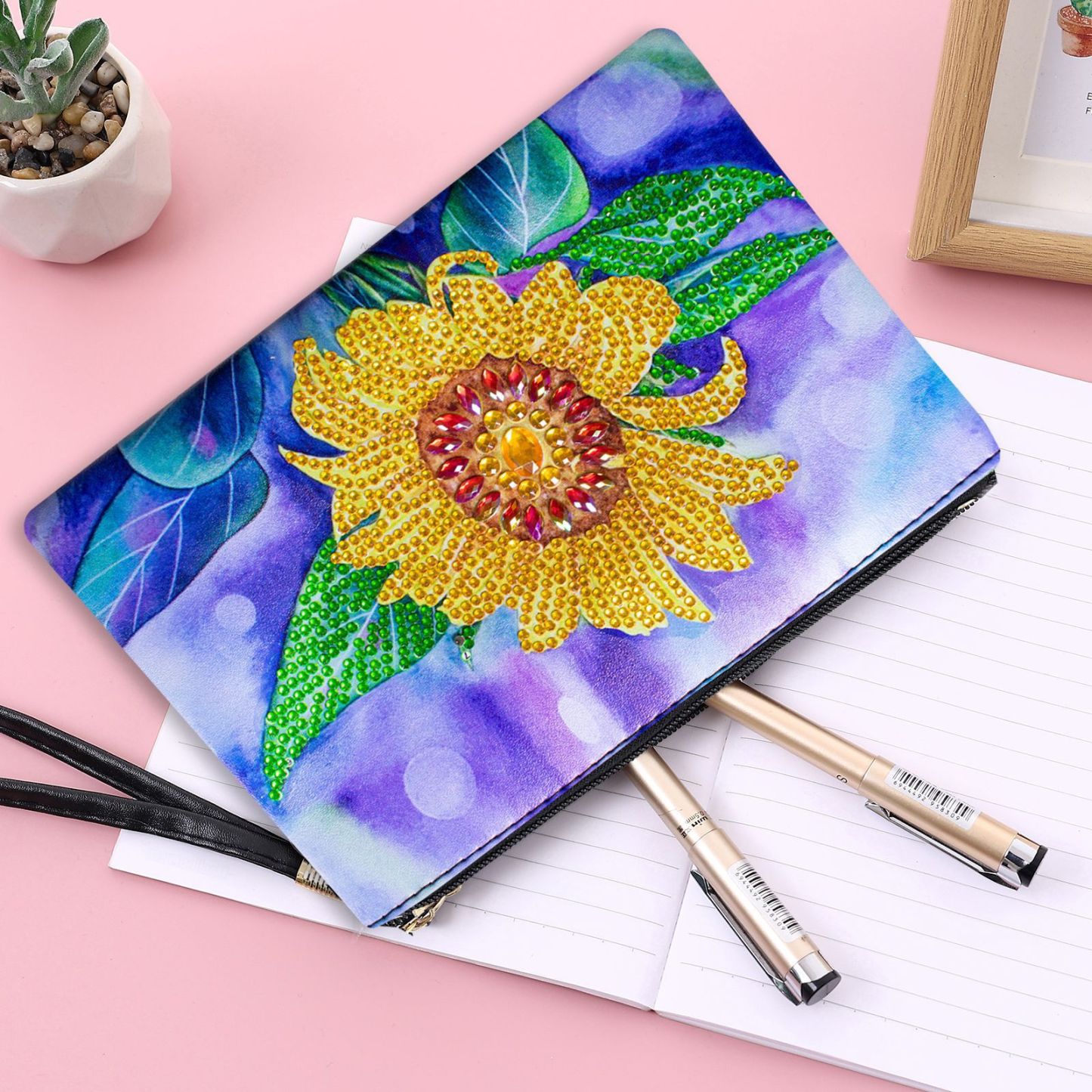 1 piece 5D DIY diamond painted handbag makeup bag, sunflower style handmade diamond art craft bag
