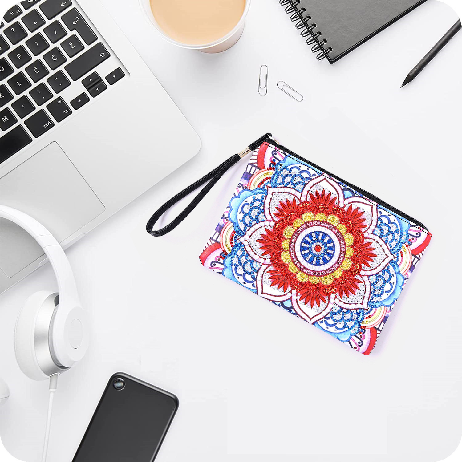 Cross mirror 5D DIY Diamond Painting Handbag Makeup Bag, Flower Style Handmade Diamond Art Craft Bag