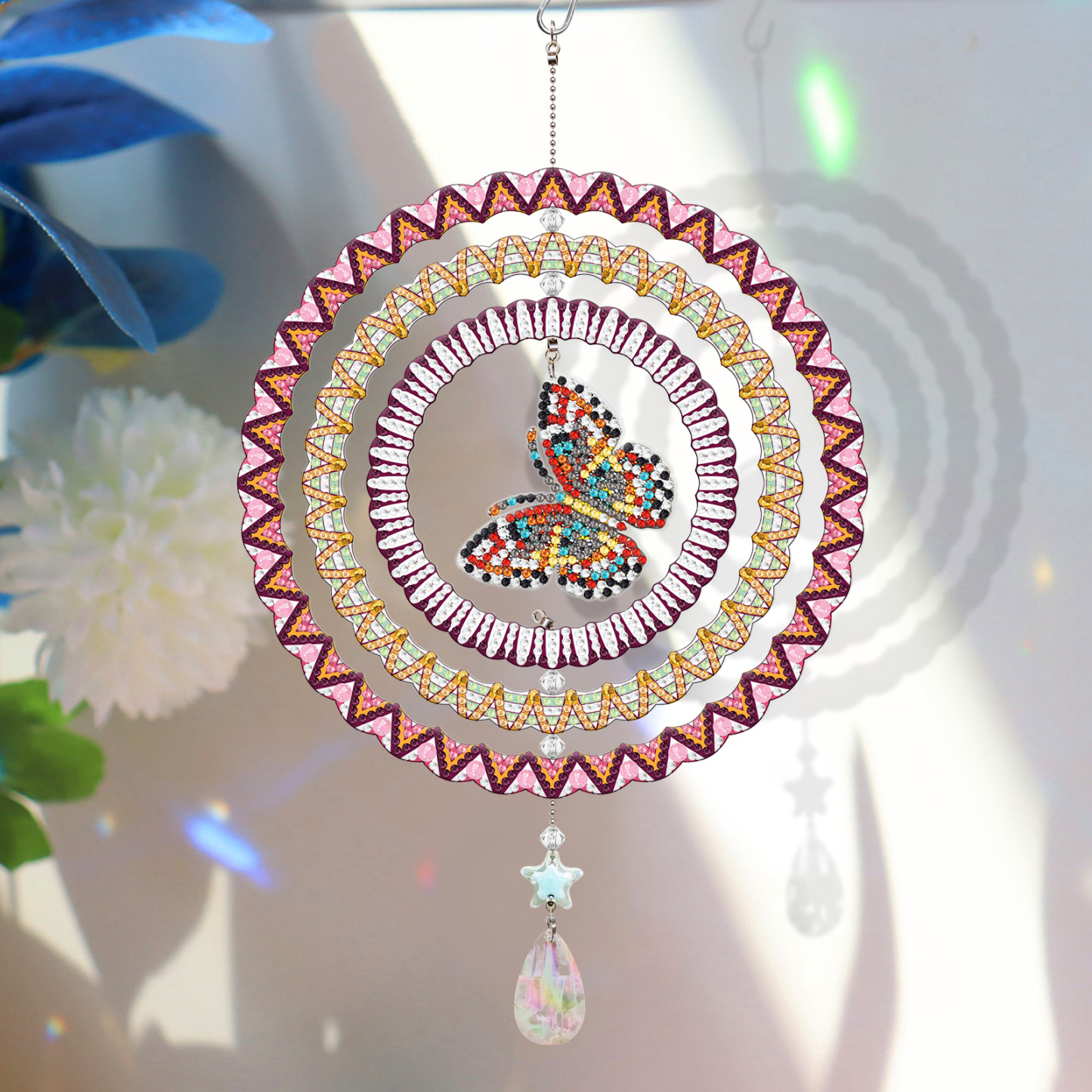 New diamond painting DIY brand wind chime double-sided dot diamond PET creative rotatable cartoon pendant can be wholesale