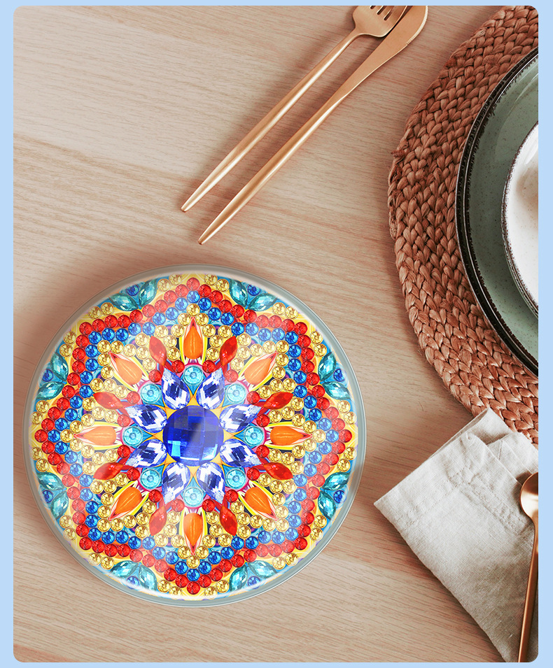 Creative new DIY diamond painting coaster with transparent acrylic cup cover, handmade irregular bright diamond mandala coaster