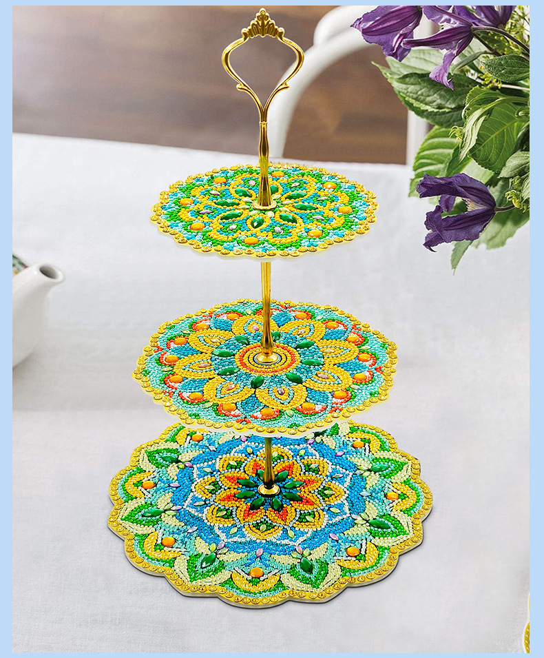 Cross border DIY diamond painting three-layer three-dimensional bracket dining plate Mandala diamond painting 5d diamond embroidery dessert bracket