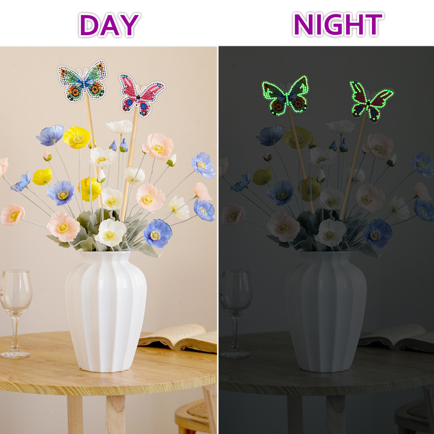 DIY Diamond Painting Simulation Butterfly Diamond Stickers Night Light Butterfly Flower Arrangement Pottery Decoration Stick in Stock Set