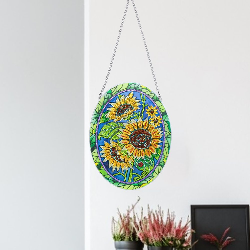 Cross Mirror Independent Station 1 Diamond Painting Hanging Decoration Sunflower Pendant Creative Door Number Hanging Painting Wall Decoration Painting DIY