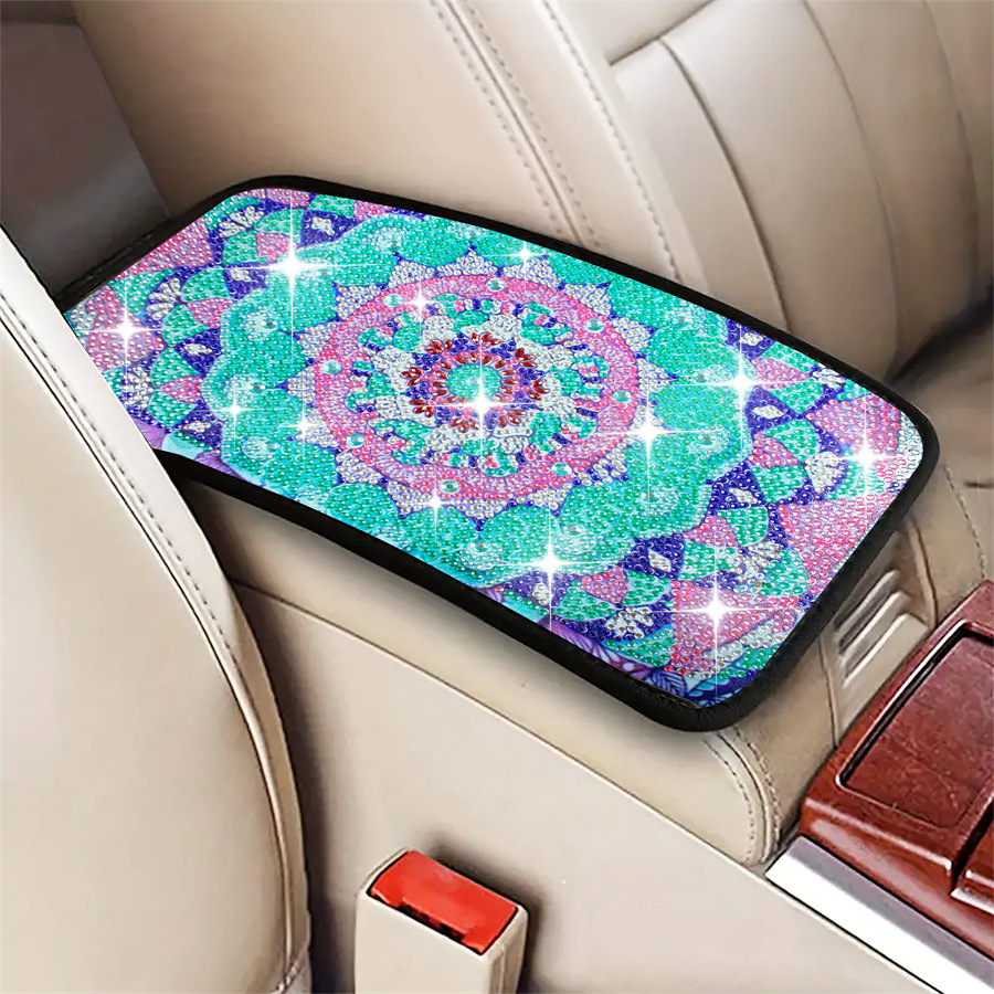 Cross mirror TEMU shaped artificial diamond painted car cushion DIY super diamond painting, suitable for car interior decoration
