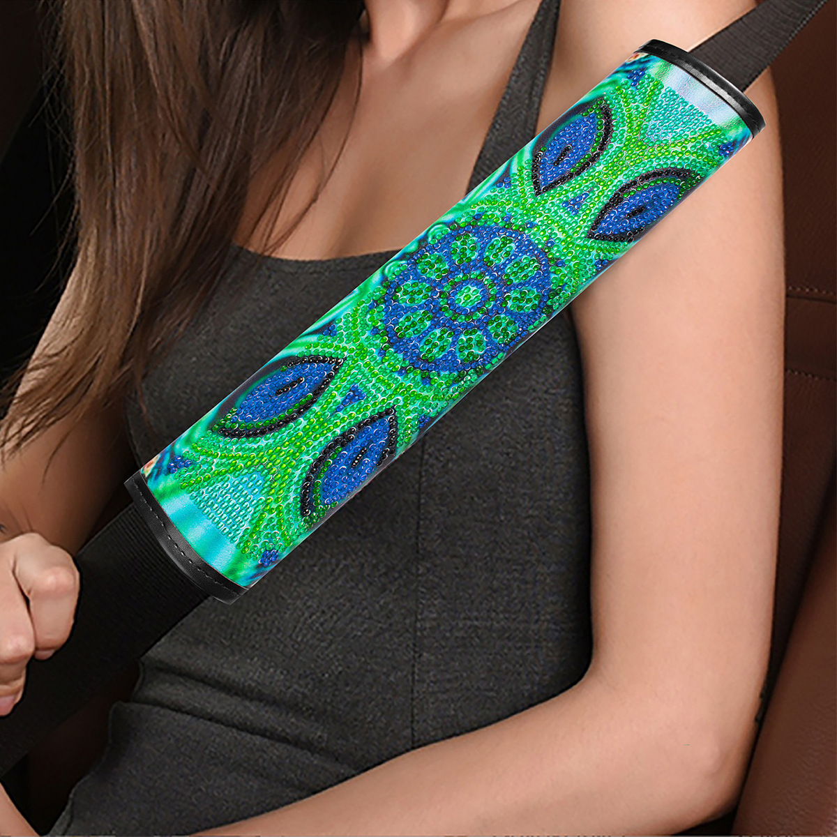 Cross mirror 2 handmade crafts painting car seat belt cushion decoration DIY seat belt protector mandala